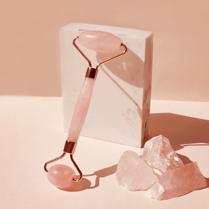 [ROSE DE JARDIN] Natural Rose Quartz Crystal Gem Face Cooling Roller 1pc - Pretty Mira Shop