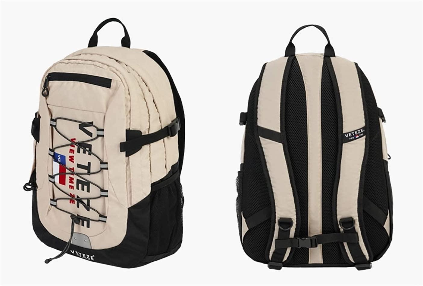 VETEZE Big Logo Backpack Retro Contemporary Unisex Laptop Bag for School Travel Hot Item from Korea (Beige) - Pretty Mira Shop